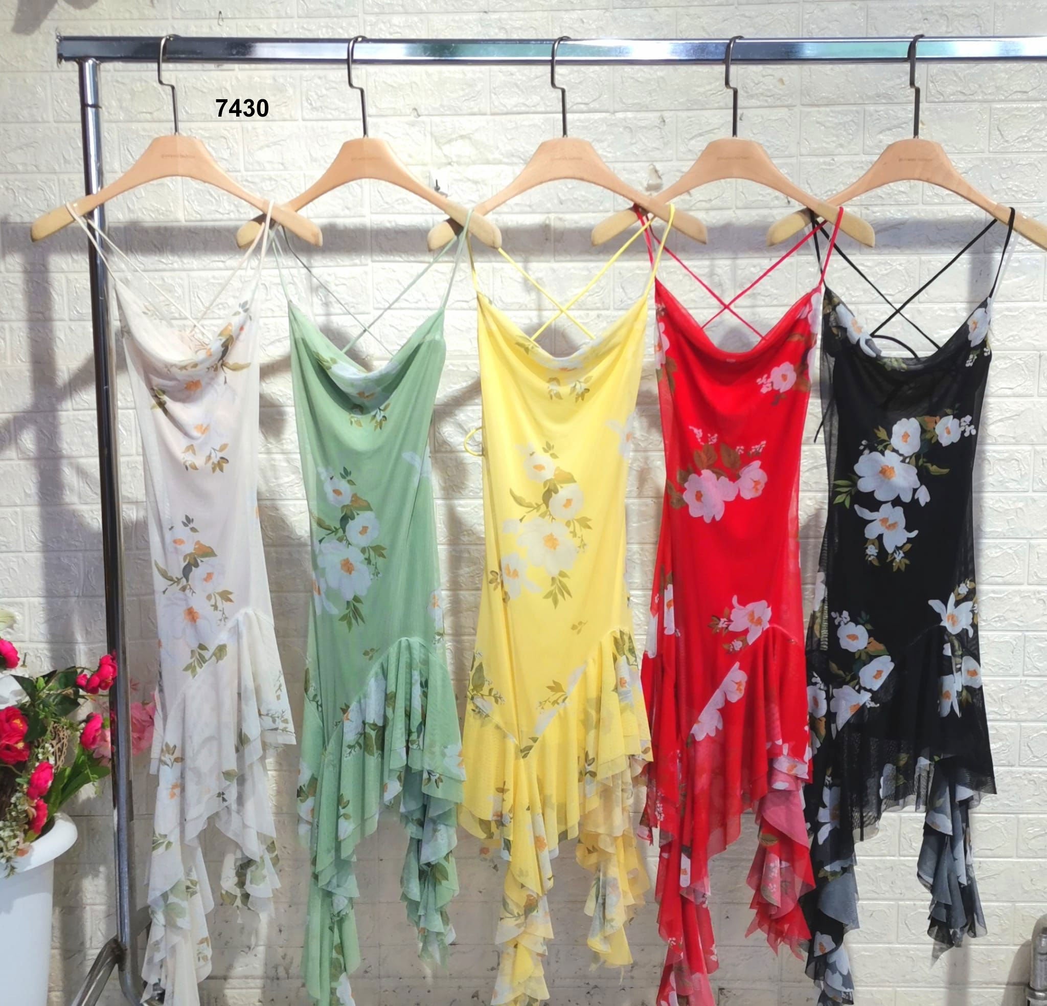 Abito Lungo Midi Asimmetrico Spacco Laterale Profondo Vestito Estate Serata Evento Sensuale in 5 Colori - 7430