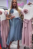 Abito Lungo Casual Bicolore con Cintura Spilla con Rosa in Petto Vestito Romantico in 5 Colori - 7437