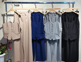 Completo Elegante con Righini Gessato Maglia Gilet Pantalone Palazzo Coordinato Tailleur Casual in 4 Colori - 7439