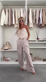 Completo Elegante con Righini Gessato Maglia Gilet Pantalone Palazzo Coordinato Tailleur Casual in 4 Colori - 7439