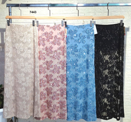 Gonna Lunga Semitrasparente con Sottogonna Coprente Stampa Fiori a Rilievo Gonne Donna in 4 Colori - 7443