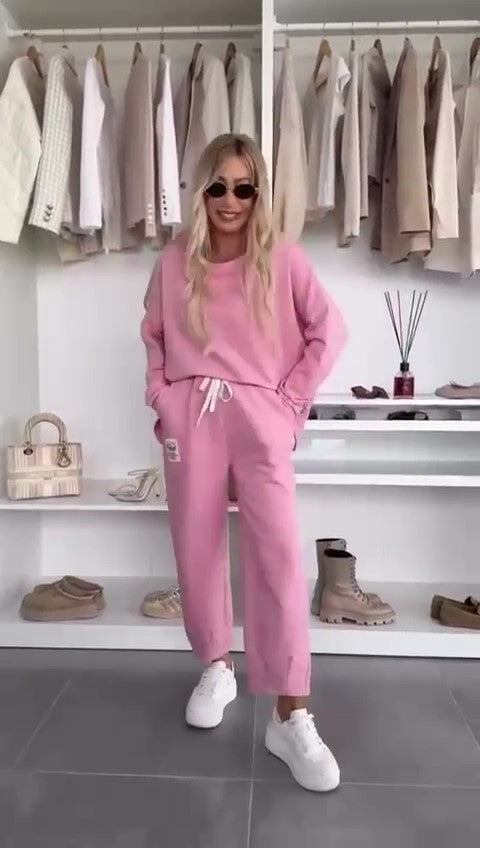 Completo Casual Tuta Sportiva Felpa e Pantalone Capri Coordinato Stemma Etichetta Sportivo in 6 Colori - 7447