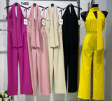 Tuta Elegante Intera Schiena Cut Out Pantalone Palazzo Fascia Regolabile Jumpsuit Serata Evento in 5 Colori - 7452