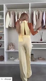 Tuta Elegante Intera Schiena Cut Out Pantalone Palazzo Fascia Regolabile Jumpsuit Serata Evento in 5 Colori - 7452