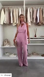 Tuta Elegante Intera Schiena Cut Out Pantalone Palazzo Fascia Regolabile Jumpsuit Serata Evento in 5 Colori - 7452
