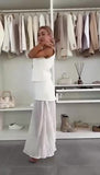 Completo Elegante Maglia Gilet Bottoni Oro Gioiello Gonna Lunga con Velo Coordinato Serata Bianco o Nero - 7453