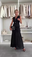 Completo Elegante Maglia Gilet Bottoni Oro Gioiello Gonna Lunga con Velo Coordinato Serata Bianco o Nero - 7453