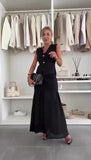 Completo Elegante Maglia Gilet Bottoni Oro Gioiello Gonna Lunga con Velo Coordinato Serata Bianco o Nero - 7453