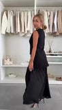 Completo Elegante Maglia Gilet Bottoni Oro Gioiello Gonna Lunga con Velo Coordinato Serata Bianco o Nero - 7453