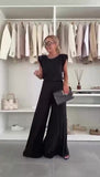 Completo Casual Maglia con Spalline Pantalone Plissettato a Palazzo Coordinato Colorato in 6 Colori - 7459