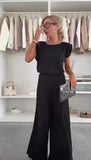 Completo Casual Maglia con Spalline Pantalone Plissettato a Palazzo Coordinato Colorato in 6 Colori - 7459