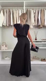 Completo Casual Maglia con Spalline Pantalone Plissettato a Palazzo Coordinato Colorato in 6 Colori - 7459