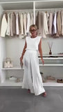 Completo Casual Maglia con Spalline Pantalone Plissettato a Palazzo Coordinato Colorato in 6 Colori - 7459