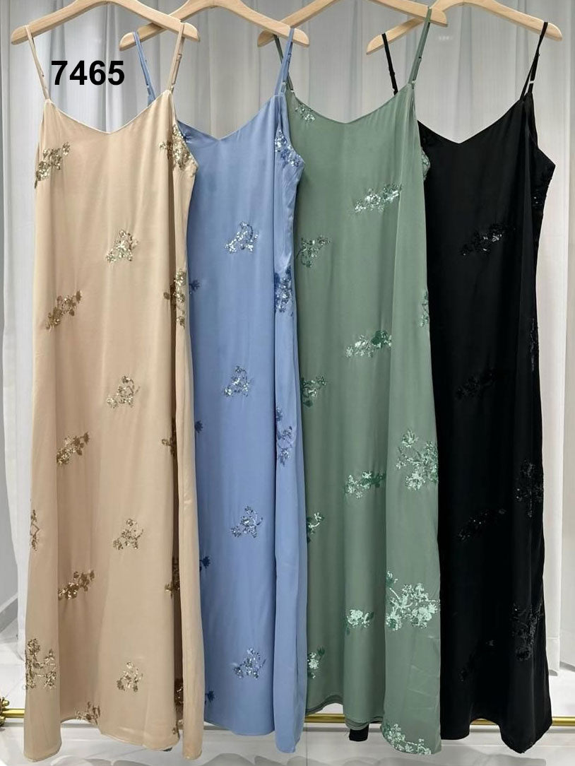 Abito Lungo Casual con Bretelle Applicazione di Strass Vestito Estate Elegante in 4 Colori - 7465