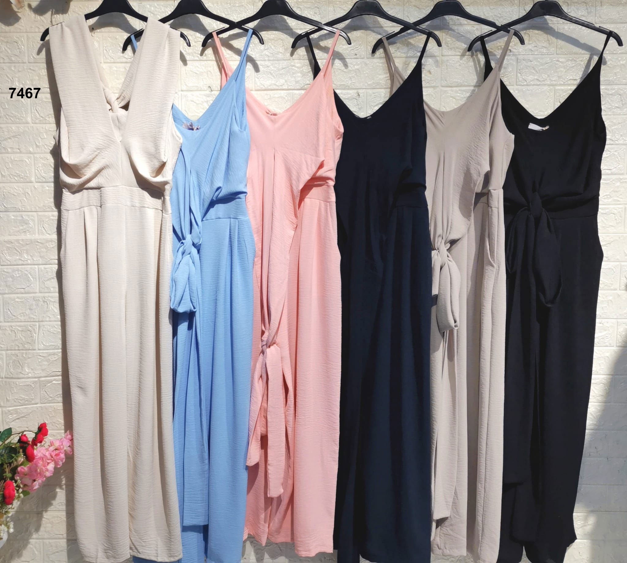 Tuta Intera Casual con Bretelle Pantalone Zampa Fascia Modellabile Jumpsuit Evento in 6 Colori - 7467