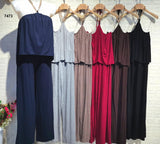 Tuta Elegante Intera Allacciata con Collana Dorata Collo Pantalone Palazzo Jumpsuit Evento in 6 Colori - 7473