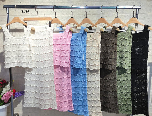 Completo Estate Maglia Top Gonna Lunga Midi Stampa Romantica Coordinato Casual Serata in 7 Colori - 7476