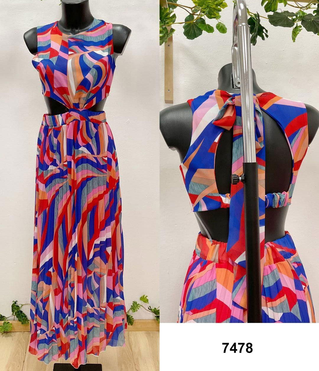 Abito Lungo Colorato Multicolore Schiena Scoperta Stampa Astratta Vestito Casual Estate - 7478