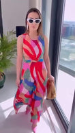 Abito Lungo Colorato Multicolore Schiena Scoperta Stampa Astratta Vestito Casual Estate - 7478