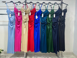 Abito Lungo Elegante Cerimonia Spacco Laterale Stecchette dul Busto Schiena Scoperta Vestito in 10 Colori - 7482