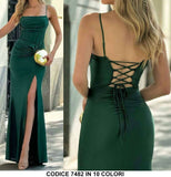 Abito Lungo Elegante Cerimonia Spacco Laterale Stecchette dul Busto Schiena Scoperta Vestito in 10 Colori - 7482