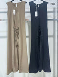 Abito Lungo Elegante Casual Effetto Cardigan Lungo Laccetti in Vita Vestito Elegante in 2 Colori - 7485
