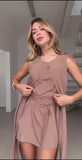Abito Lungo Elegante Casual Effetto Cardigan Lungo Laccetti in Vita Vestito Elegante in 2 Colori - 7485
