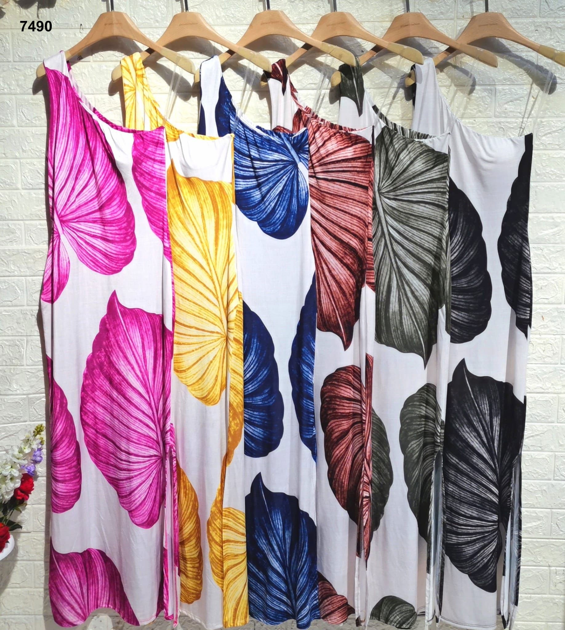 Abito Lungo Casual Colorato Monospalla Stampa Fiore Gigante Vestito Fashion in 6 Colori - 7490