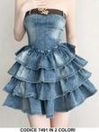 Abito Fashion in Jeans con Balze Cintura in Cuoi sulla Scollatura Vestito Casual Serata Evento in 2 Colori - 7491