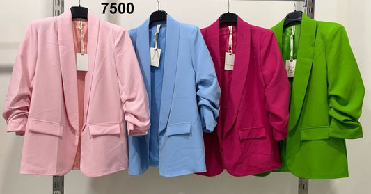Giacca Donna Blazer Scollo Taglio Dritto Manica Arruffata Tasche Estetiche GIacche Casual Eleganti in 11 Colori - 7500