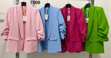 Giacca Donna Blazer Scollo Taglio Dritto Manica Arruffata Tasche Estetiche GIacche Casual Eleganti in 11 Colori - 7500