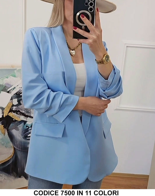 Giacca Donna Blazer Scollo Taglio Dritto Manica Arruffata Tasche Estetiche GIacche Casual Eleganti in 11 Colori - 7500