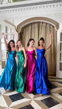 Abito Lungo Elegante Cerimonia Damiegelle Effetto Lucido Rasato Scollatura Brillantini Vestito in 6 Colori - 7501