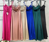 Abito Lungo Elegante Cerimonia Damiegelle Effetto Lucido Rasato Scollatura Brillantini Vestito in 6 Colori - 7501