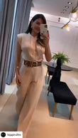 Tuta Elegante Intera Spalline Strutturate Jumpsuit Casual con Fiocco e Cintura in Beige o Nero - 7504