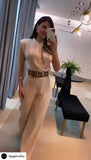 Tuta Elegante Intera Spalline Strutturate Jumpsuit Casual con Fiocco e Cintura in Beige o Nero - 7504