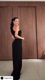 Tuta Elegante Intera Cerimonia Nera Monospalla con Rouche Cintura Gioiello Oro Jumpsuit Evento - 7505