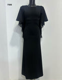 Abito Lungo Nero Elegante da Cerimonia Maglia Effetto Scialle in Velo Vestito Evento Donna - 7506