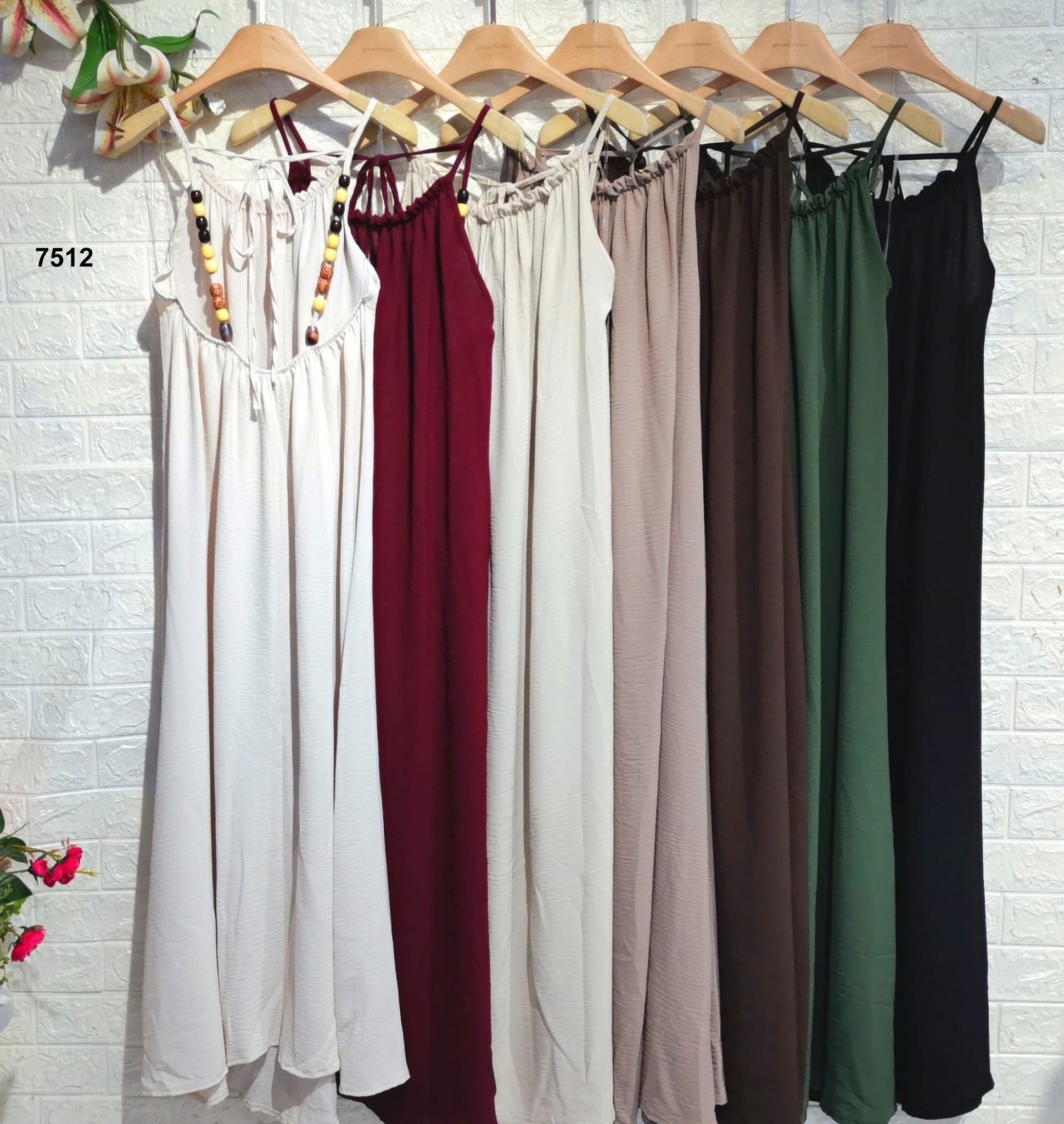 Abito Lungo Casual Estate Mare Schiena Scoperta Bretelle Collana Colorata Vestito in 7 Colori - 7512