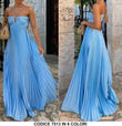 Abito Lungo Elegante Colorato Allacciato al Collo Gonna Plissettata Vestito Cerimonia Evento in 6 Colori - 7513