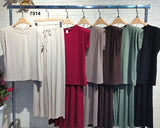 Completo Casual Maglia Smanicata Spallina Rialzata Pantalone Morbido Palazzo Coordinato in 4 Colori - 7514