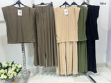 Completo Casual Maglia Smanicata Spallina Rialzata Pantalone Morbido Palazzo Coordinato in 4 Colori - 7514