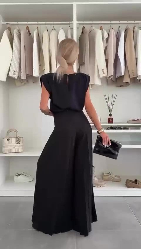 Completo Casual Maglia Smanicata Pantalone Plissettato Palazzo Coordinato Estate Fashion in 6 Colori - 7516