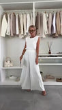 Completo Casual Maglia Smanicata Pantalone Plissettato Palazzo Coordinato Estate Fashion in 6 Colori - 7516