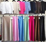 Completo Maglia Mezza Manica Gonna Lunga Rasata Lucida Coordinato Casual Fashio in 7 Colori - 7520