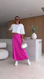 Completo Maglia Mezza Manica Gonna Lunga Rasata Lucida Coordinato Casual Fashio in 7 Colori - 7520