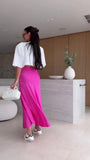 Completo Maglia Mezza Manica Gonna Lunga Rasata Lucida Coordinato Casual Fashio in 7 Colori - 7520