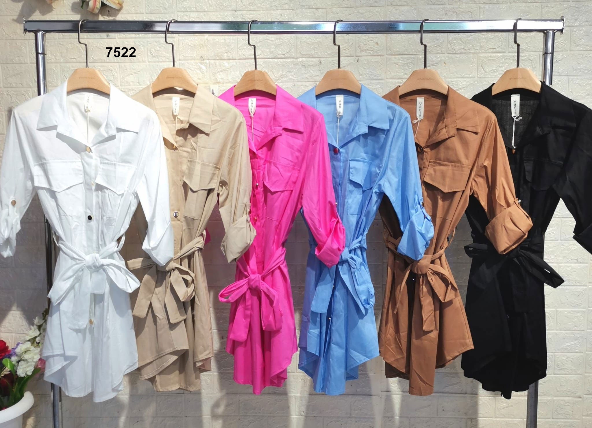 Abito Corto Elegante Stile Blazer Chemisier con Bottoni Oro Vestito Casual con Cintura in 6 Colori - 7522