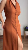 Abito Lungo Casual con Colleto Stile Chemisier con Spacco Regolabile Vestito con Cintura in 7 Colori - 7526