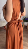 Abito Lungo Casual con Colleto Stile Chemisier con Spacco Regolabile Vestito con Cintura in 7 Colori - 7526